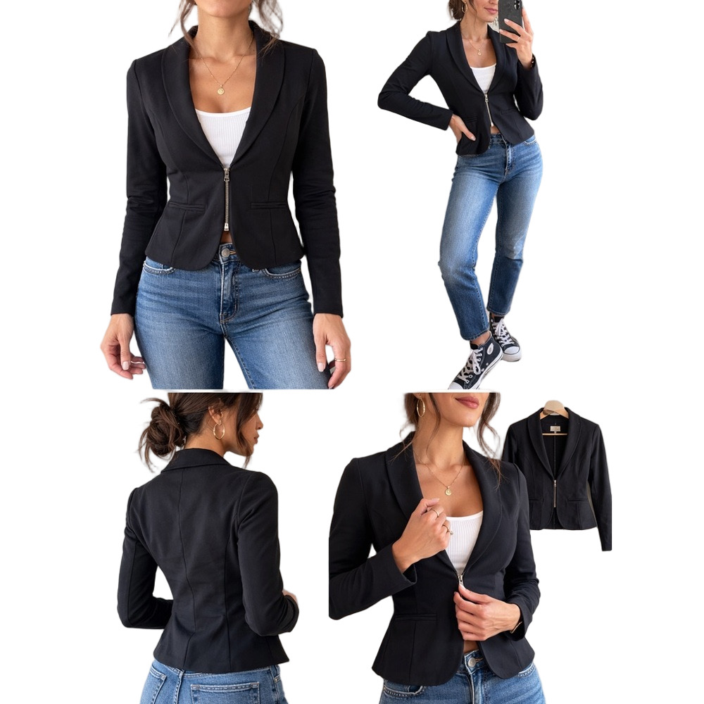Converse 100% Cotton Fitted Zip Black Blazer NWT